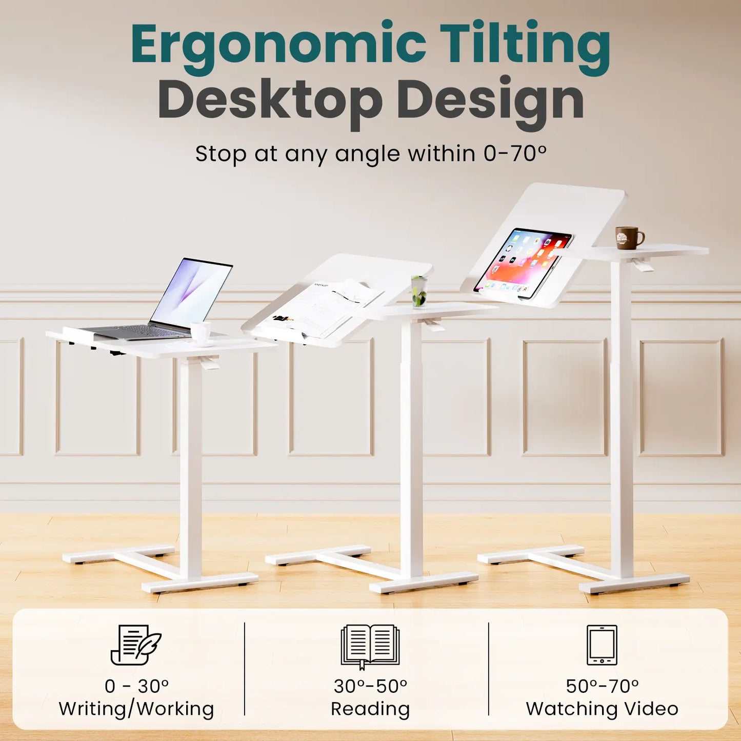 Overbed Bedside Table with Wheels, Adjustable Hospital & Home Use Bed Table, Rolling Laptop Table, Mobile Standing Desk, Bedside Table Nightstand, Indoor Side Table