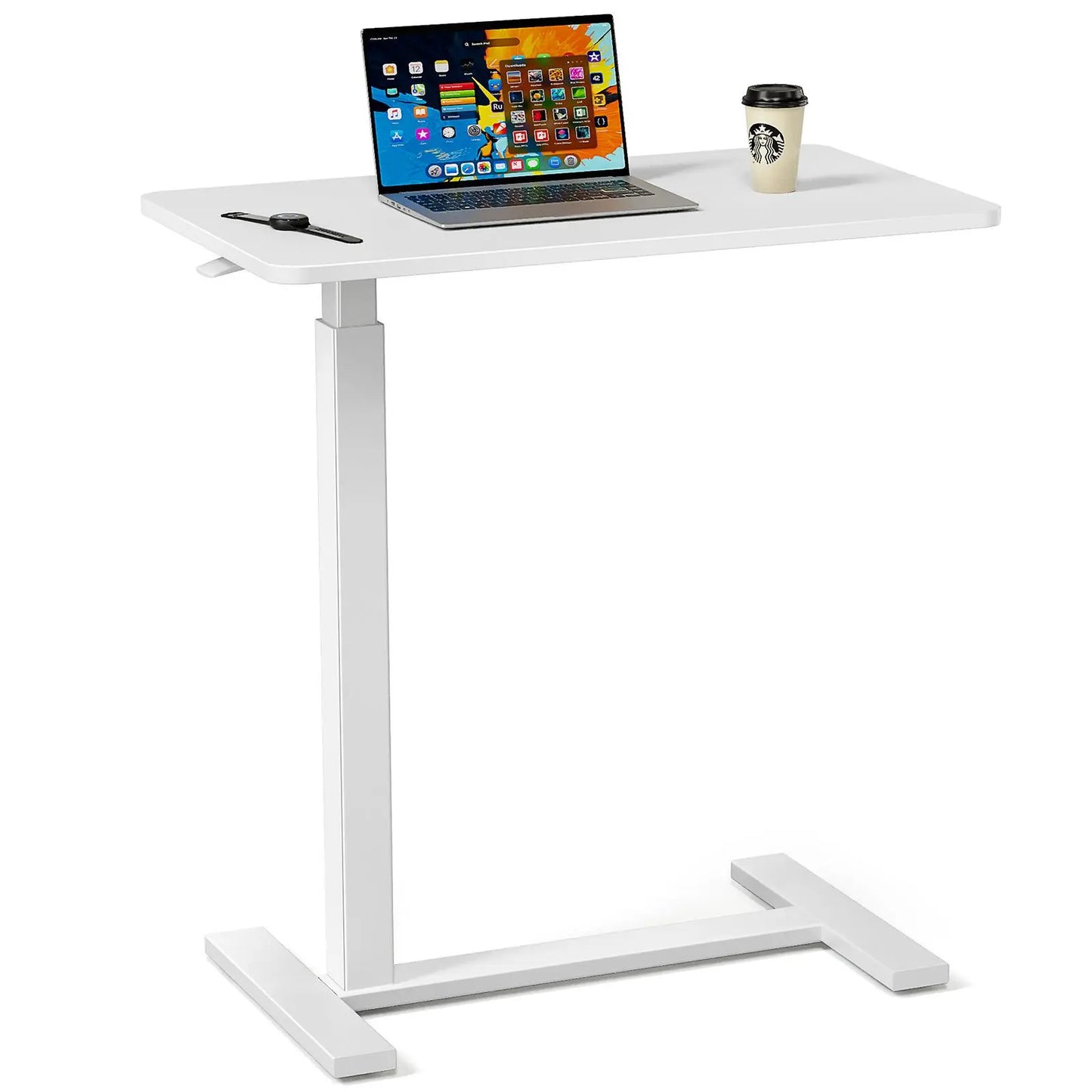 Overbed Bedside Table with Wheels, Adjustable Hospital & Home Use Bed Table, Rolling Laptop Table, Mobile Standing Desk, Bedside Table Nightstand, Indoor Side Table