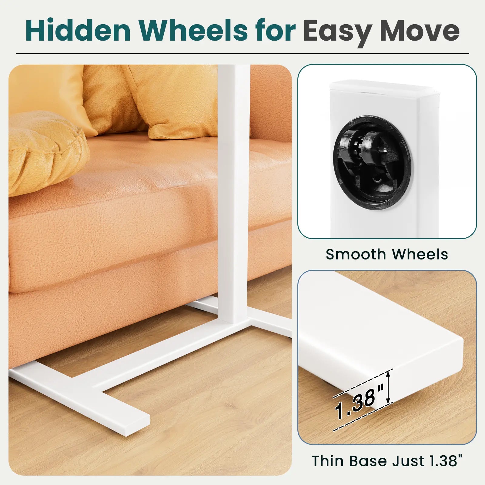 Overbed Bedside Table with Wheels, Adjustable Hospital & Home Use Bed Table, Rolling Laptop Table, Mobile Standing Desk, Bedside Table Nightstand, Indoor Side Table